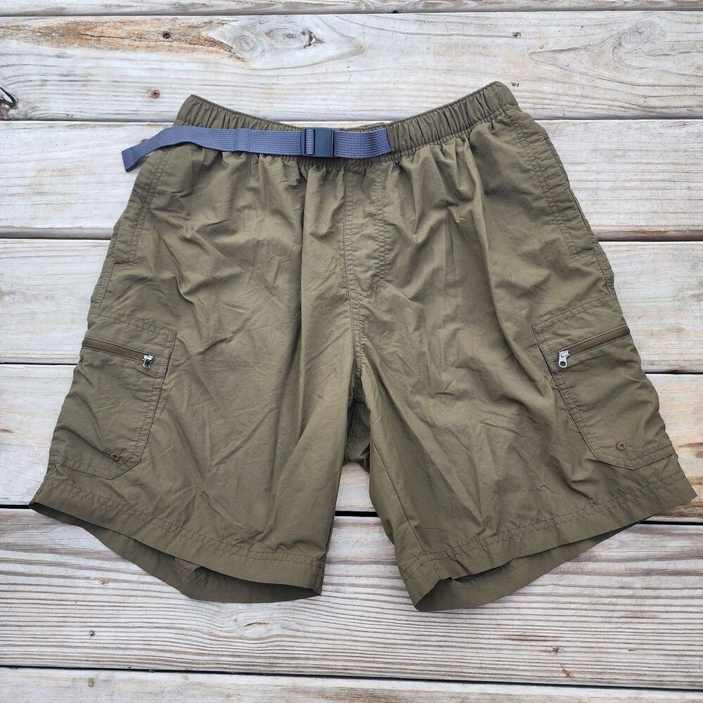 Columbia Mens Sz L 8"L Olive Green Omni-Shade Cargo Shorts Nylon Belted Hiking